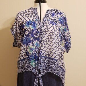 Chico's Floral Fusion Fanci Top SS Woven Pattern, Size 3 (XL)